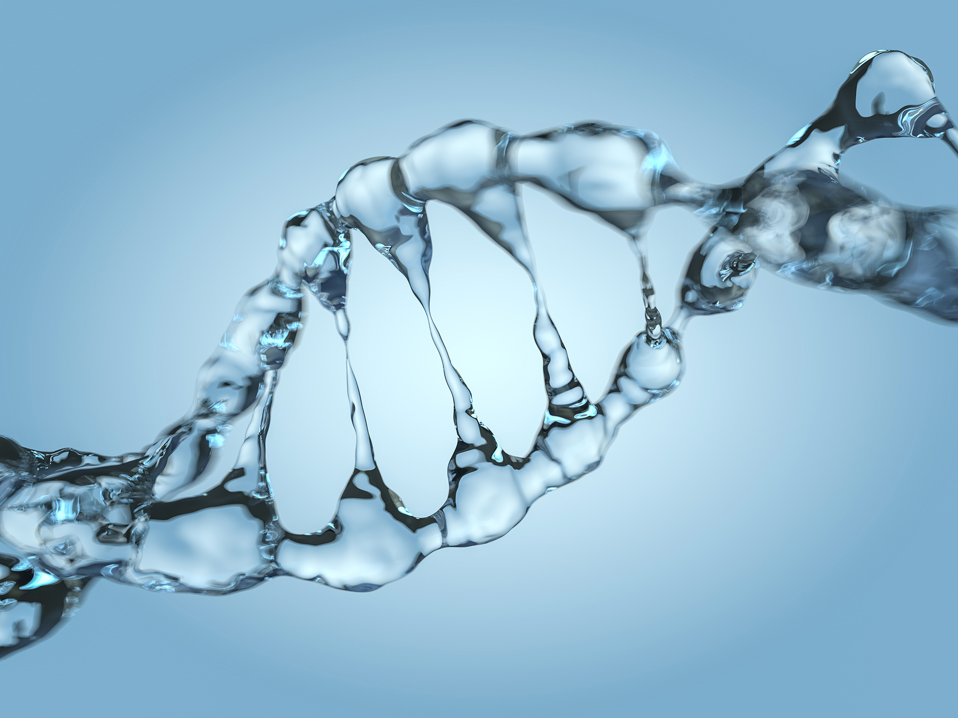 Close up of a diagonal DNA Chain of water. 3D rendering © iStock